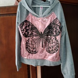 Girls New Butterfly Sequined Hoodie Sweatshirt XL